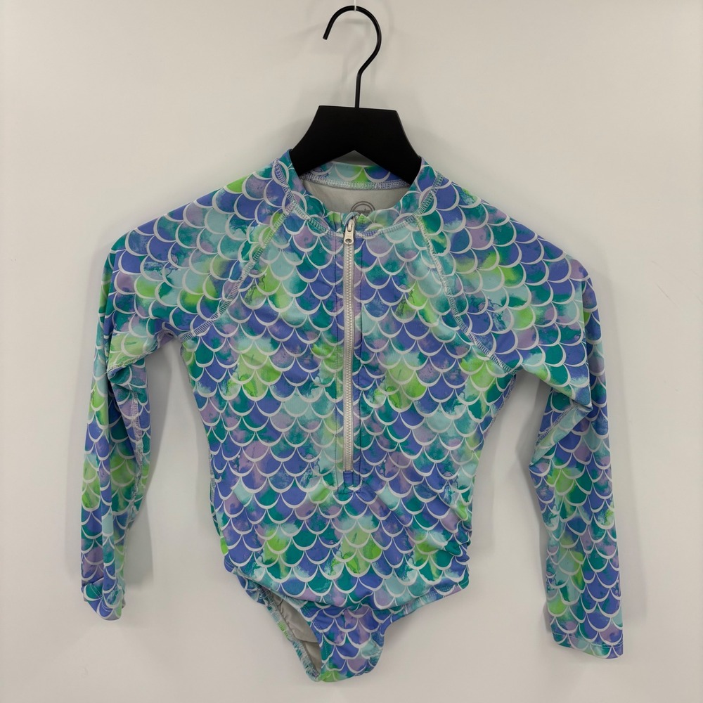 Wonder‎ Nation Girls Mermaid Rash Guard Swimsuit Medium 7-8 Long Sleeve Purple